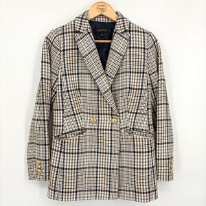 Talbots Plaid Blazer, Size 2, Cream Brown Tweed Gold Button